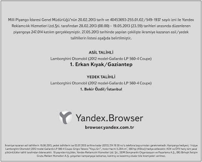 Yandex Lamborghini Kampanyası Sonucu