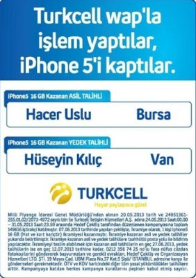 Turkcell Wap ile iPhone 5 Kazanan Talihli